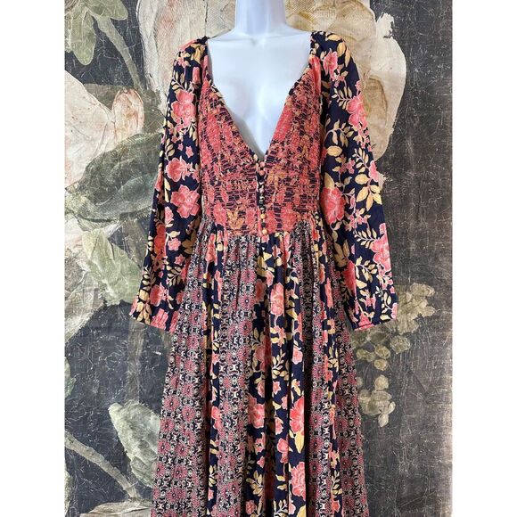 New Free People A New Way Maxi Dress in Navy Combo Size Small - Picture 6 of 10